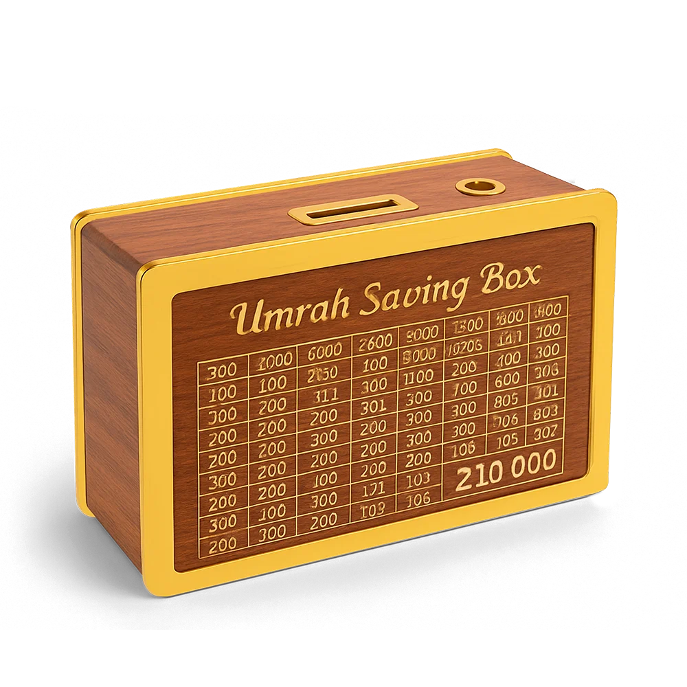 Umrah Saving Box – Premium Wooden | Save PKR 210,000 in 280 Days